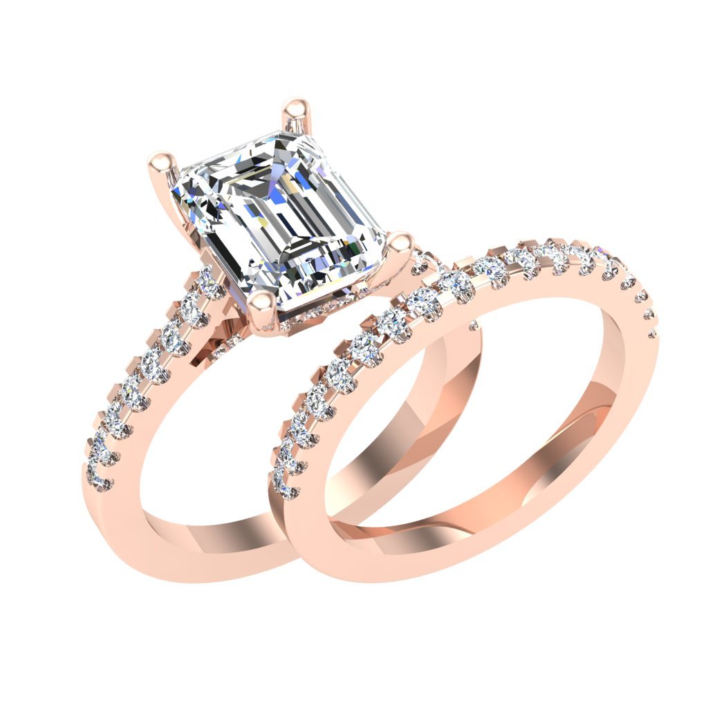 Engagement Wedding Band Sets Emerald Round Diamond VS1 F 2.51 Ct 14K Gold