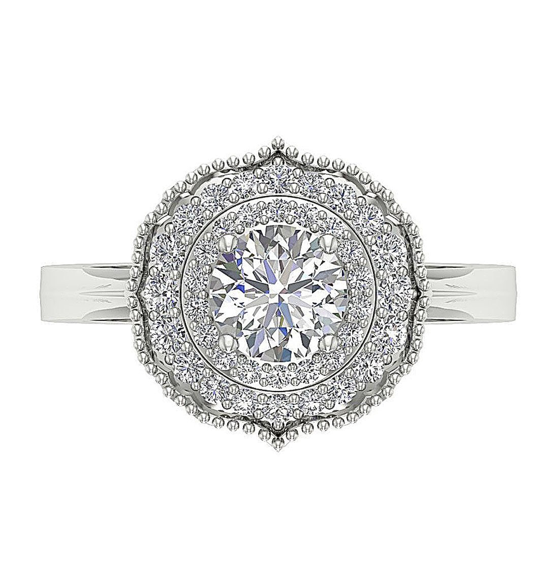 Prong Set Double Halo Solitaire Engagement Ring Natural Diamond I1 G 1.60 Ct 14k Yellow Gold