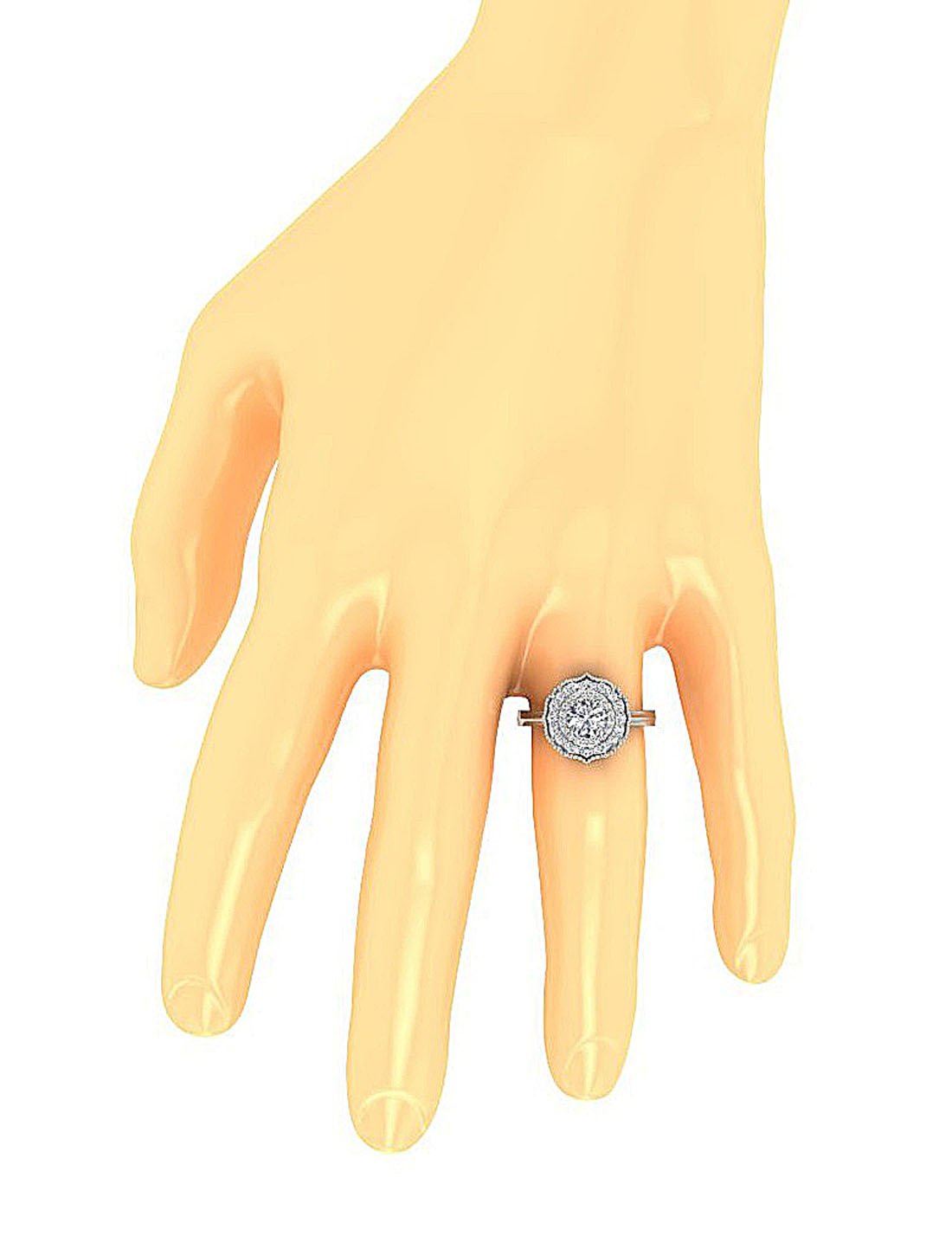 Prong Set Double Halo Solitaire Engagement Ring Natural Diamond I1 G 1.60 Ct 14k Yellow Gold