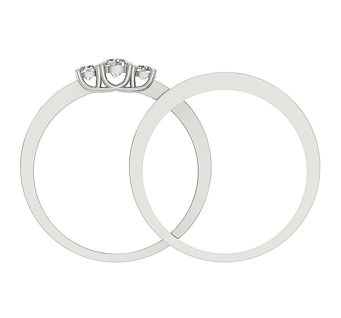 Genuine Diamond 14K Solid Gold Three Stone Bridal Wedding Ring Prong Set I1 G 0.65 Ct 5.95 MM