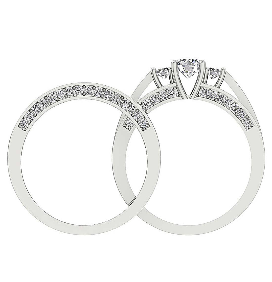Three Stone Bridal Ring Set SI1 G 1.30 Ct Natural Diamond 14K Gold 7.00 MM