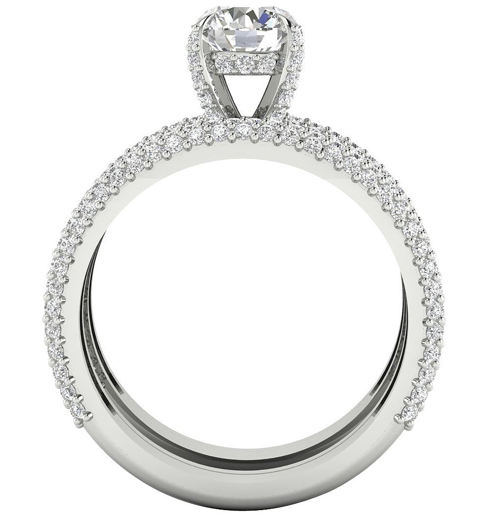 Round Diamond 14K Solid Gold Halo Bridal Wedding Ring Prong Set I1 G 2.75 Ct 7.85 MM