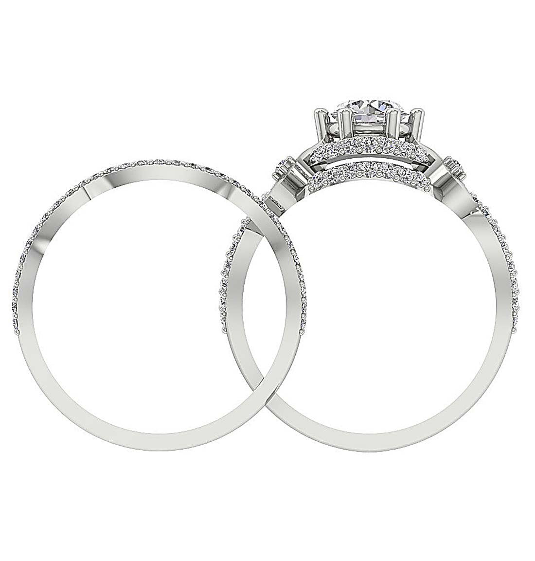 Floral Designer Wedding Rings Bridal Set 14K Gold I1 G 1.55 Carat Genuine Diamond 13.60 MM