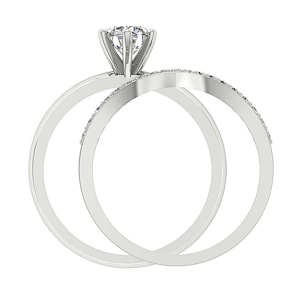 6 Prong Solitaire Engagement Ring With Weddding Band I1 G 1.10 Ct 14K Rose Gold Round Diamond