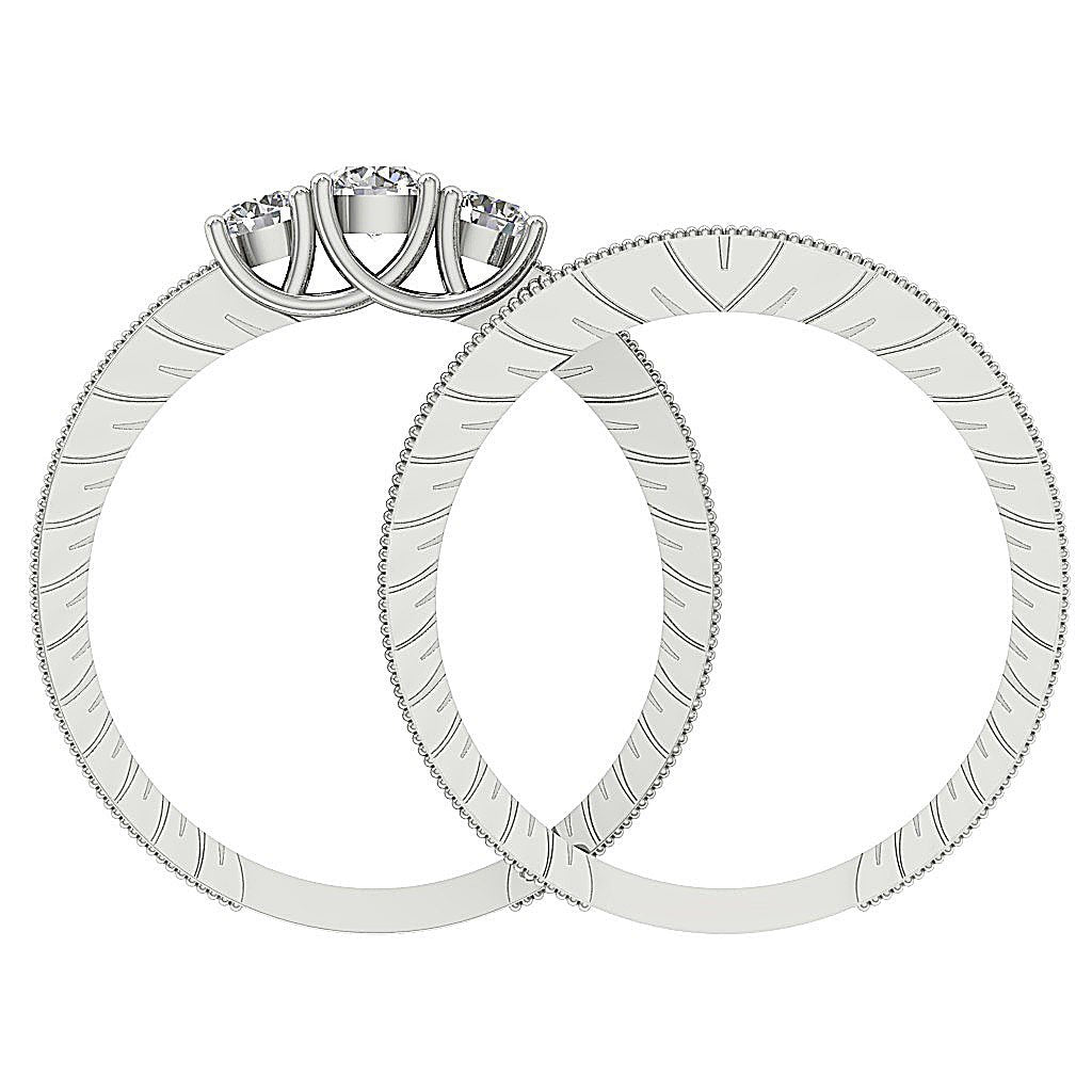 6.55 MM 14K Solid Gold Three Stone Bridal Anniversary Ring Prong Set I1 G 1.15 Ct Round Diamond