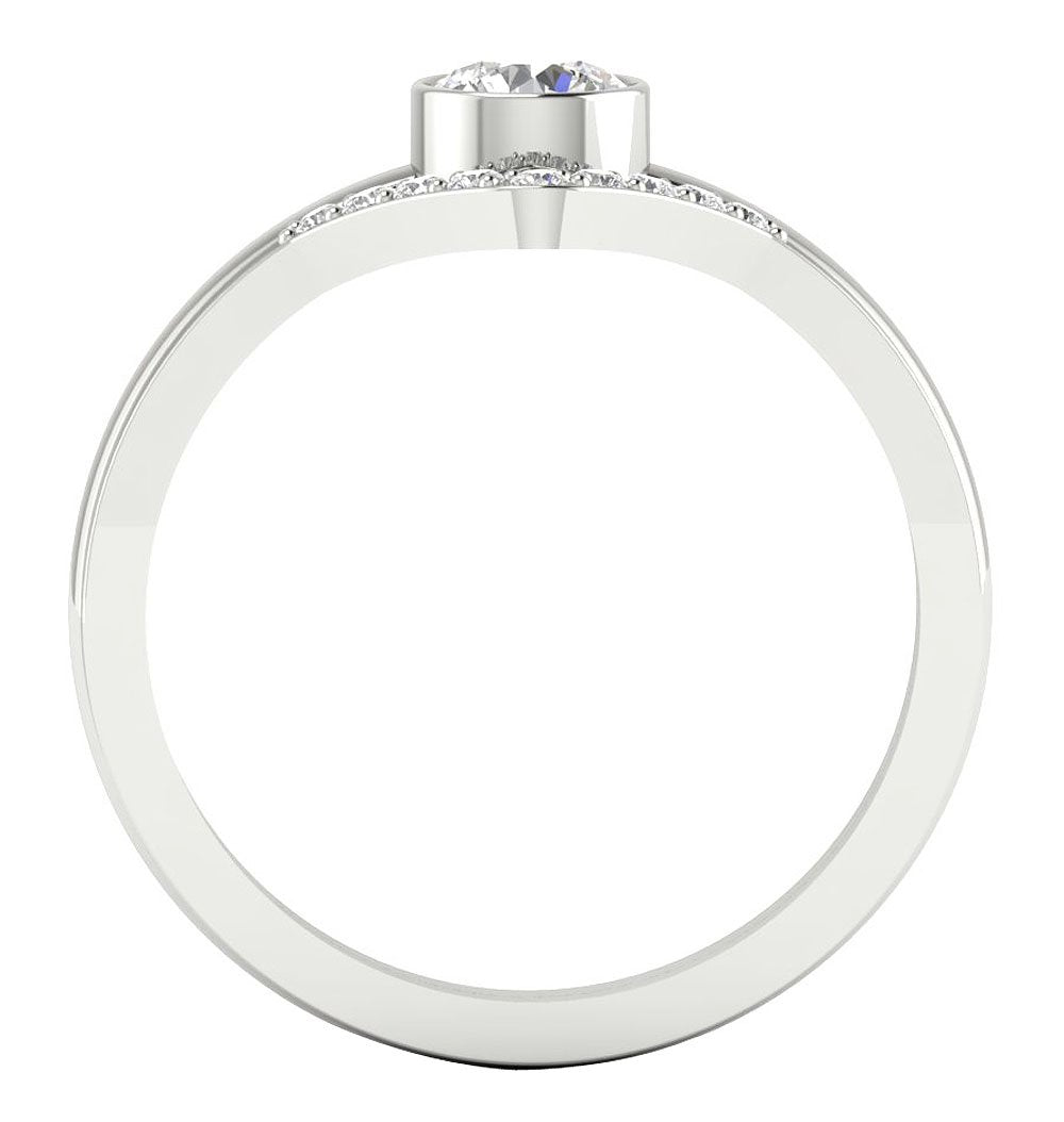 Genuine Diamond 14K Solid Gold V Bridal Ring Bezel Set I1 G 0.60 Ct