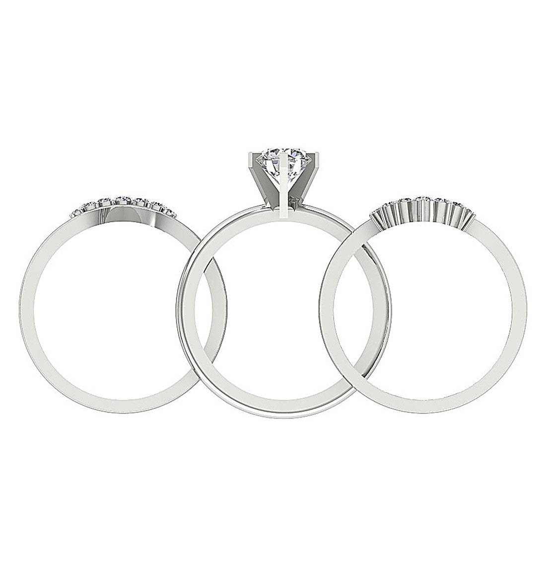 3 Piece Solitaire Engagement Wedding Ring Sets I1 G 1.60 Carat Genuine Diamond 14K White Gold