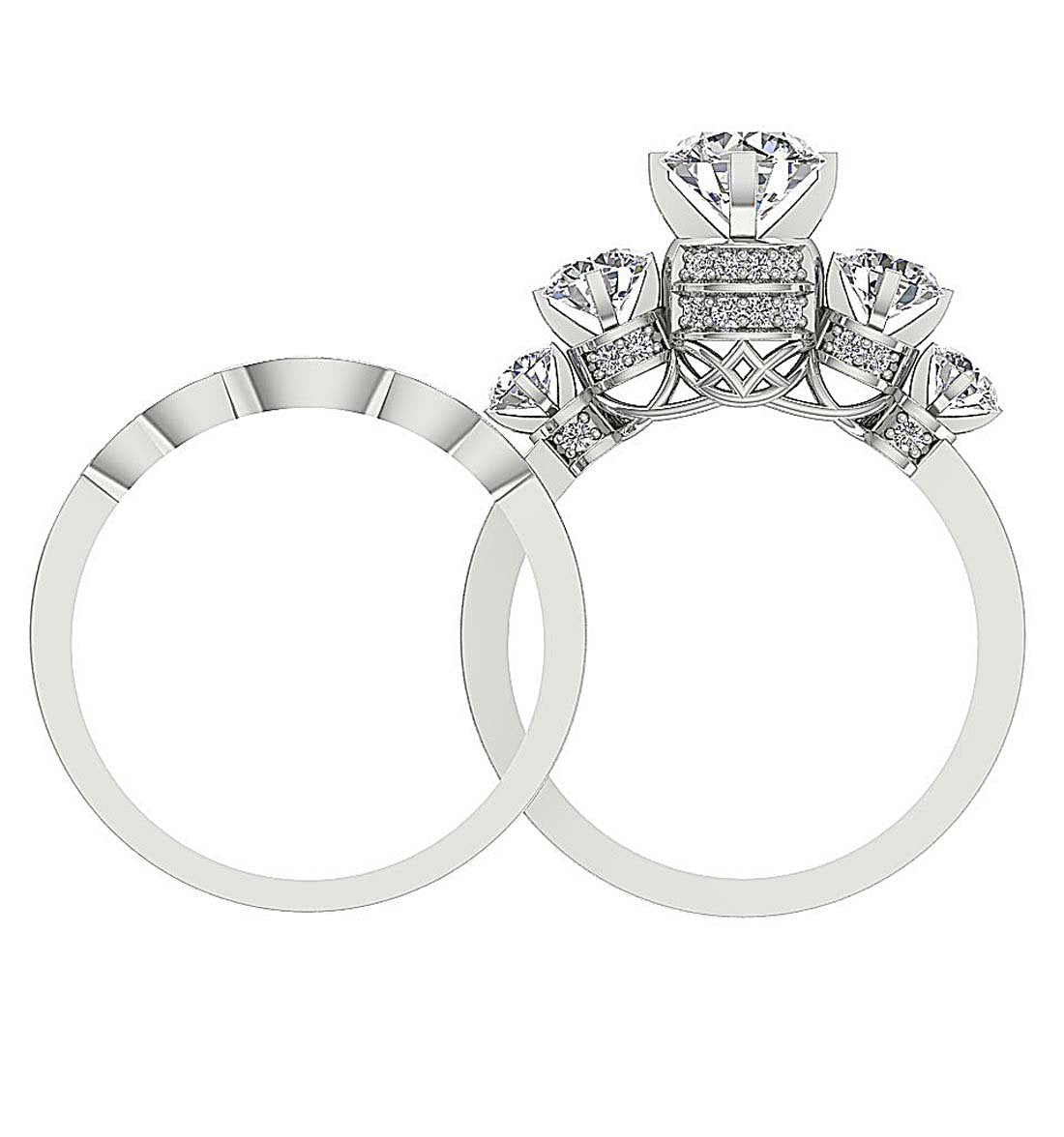 Five Stone Engagement Ring Wedding Sets I1 G 2.15 Ct Round Diamond 14k Gold