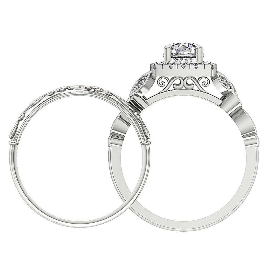 Square Halo Round Cut Wedding Band Set I1 G 1.20 Carat 14K Yellow Gold