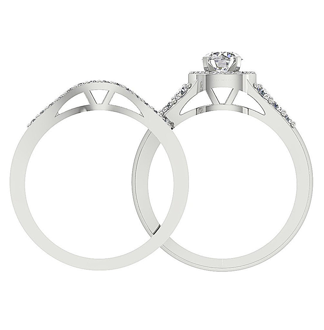 Gold Halo Wedding Band Sets For Womens I1 G 1.55 Ct Natural Diamond