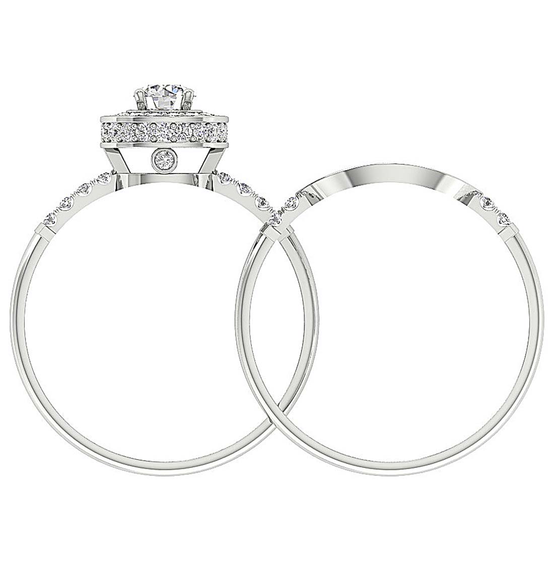 Diamond Halo Engagement Ring And Wedding Band Set I1 G 0.90 Carat 14k Gold