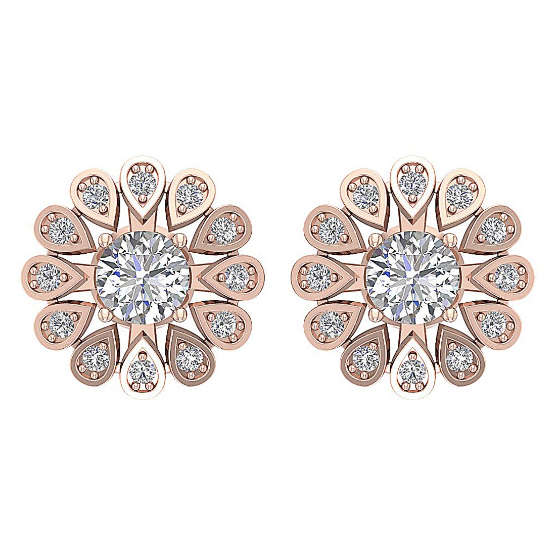 I1 G 2.10 Ct Natural Diamond 14k Solid Gold Removable Jacket Studs Earrings Set