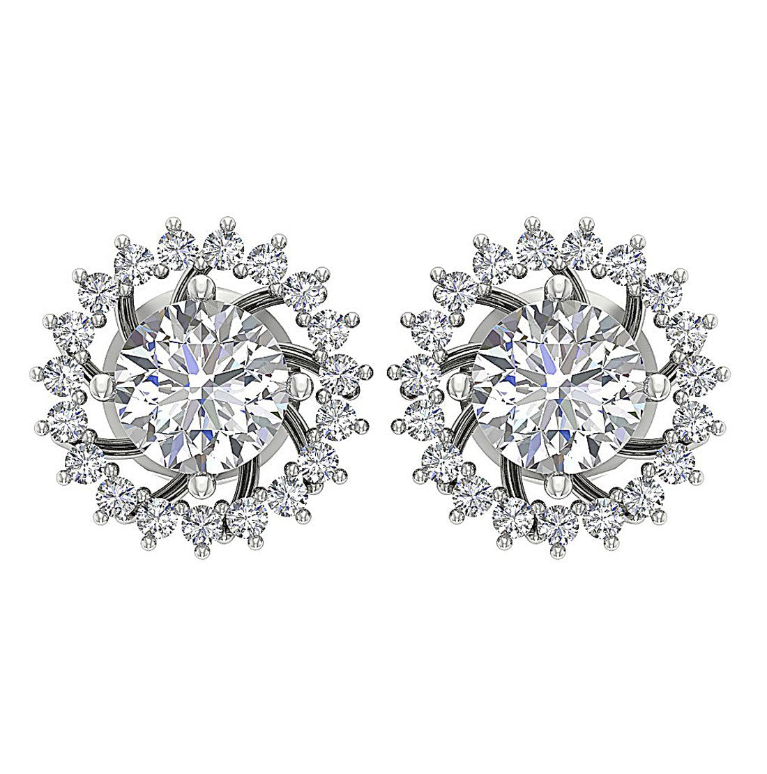 Removable Jacket Studs Earrings Set 14k Solid Gold Round Diamond I1 G 2.10 Ct