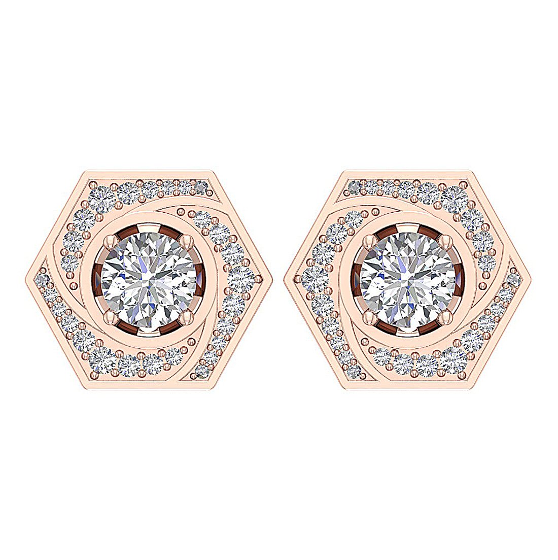 14k Solid Gold Round Diamonds I1 G 2.11 Ct Removable Jacket Studs Earrings Set