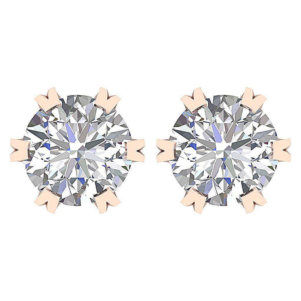 SI1/I1 G 1.10 Ct Round Diamond 14k Solid Gold Designer Solitaire Studs Earrings