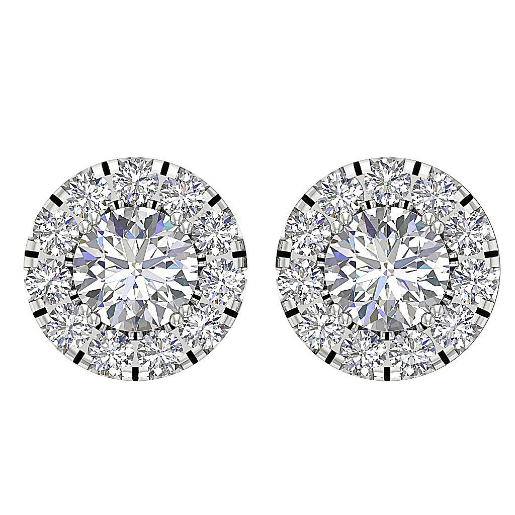 14k Solid Gold Round Diamond SI1/I1 G 1.15 Ct Designer Halo Solitaire Studs Earrings
