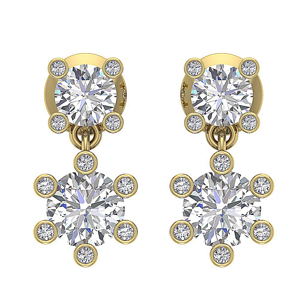 SI1/I1 G 1.70 Ct Fashion Wedding Earrings Genuine Diamond 18k/14k Yellow Gold Prong Bezel Set