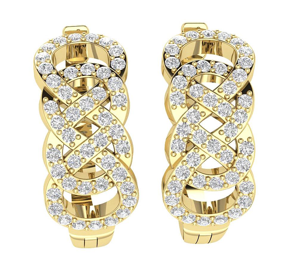 SI1/I1 G 1.00 Ct Large Hoop Wedding Earrings Genuine Diamond 18k/14k Yellow Gold Prong Set