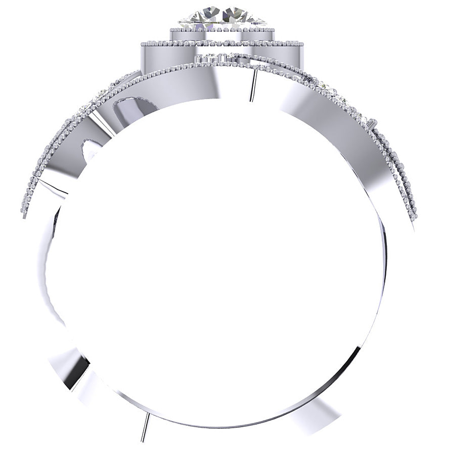 Milgrain Bridal Halo Engagement Ring Set 14K White Gold I1 G 1.20 Ct Round Diamond Prong Set