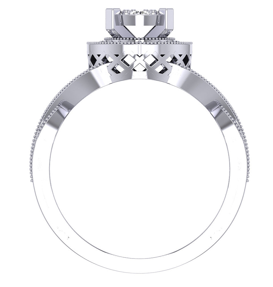 Halo Engagement Twisted Solitaire Ring For Women SI1 G 0.60 Carat Diamond 14K Gold