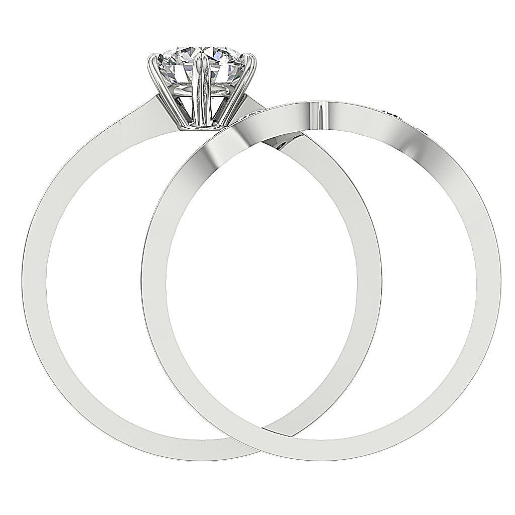 6 Prong Solitaire Engagement Ring Wedding Band Sets I1 G 1.35 Ct Genuine Diamond