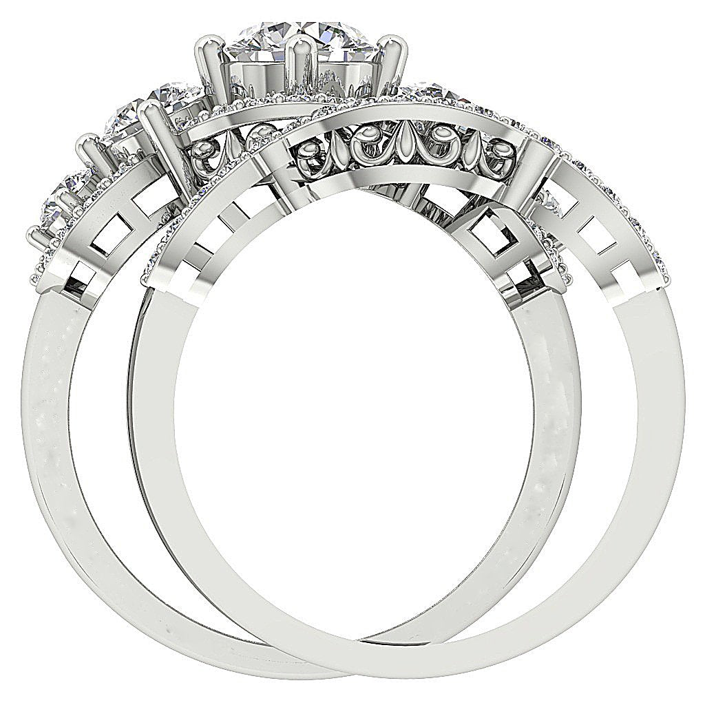 14K Rose Gold Five Stone Bridal Engagement Ring Set I1 G 2.50 Ct Natural Diamond Prong Set