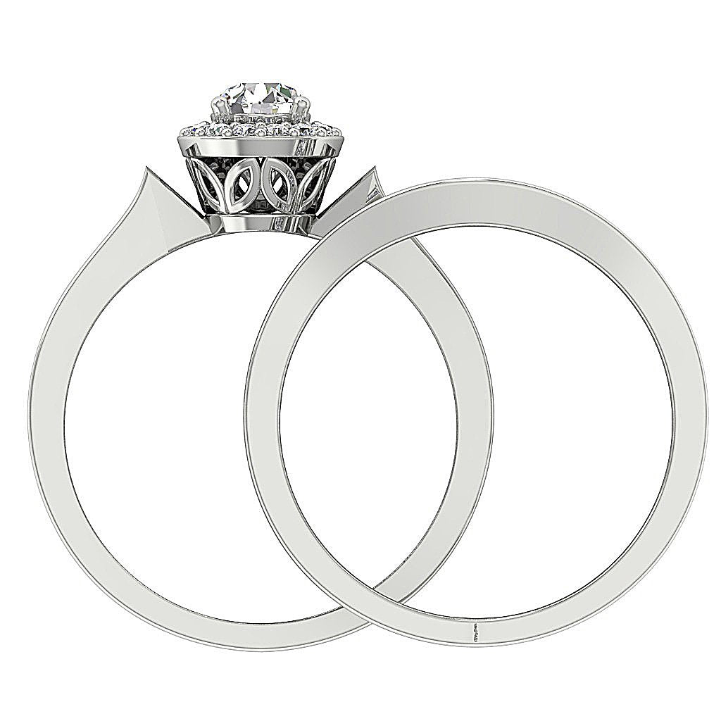 Halo Engagement And Wedding Band Sets Genuine Diamond I1 G 0.90 Carat 14K Gold