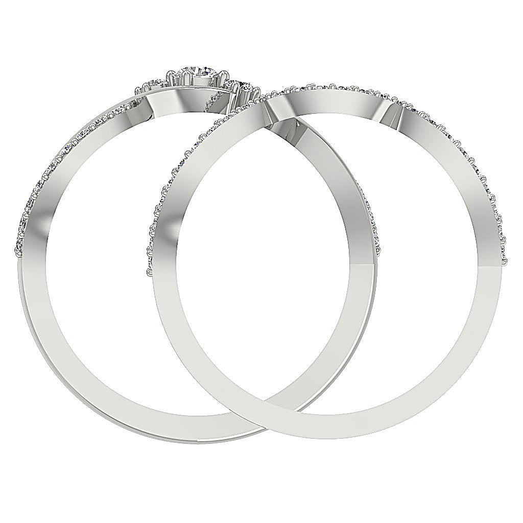 3 Stone Matching Wedding Band Sets 14k Gold SI1 G 0.60 Ct Genuine Diamond