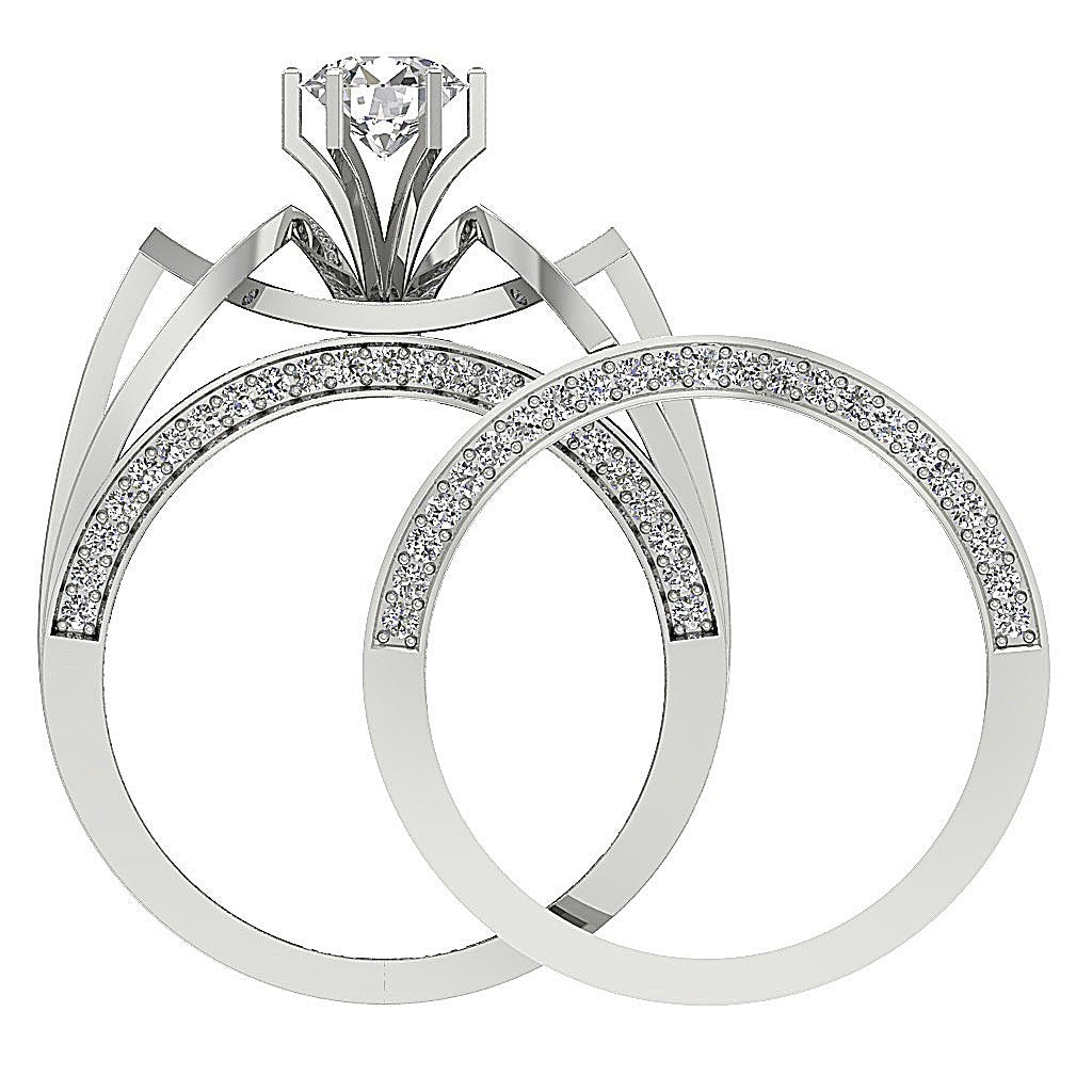 Diamond For Good Split Shank Engagement Ring Sets SI1 G 2.15 Ct Round Diamond 14k Gold