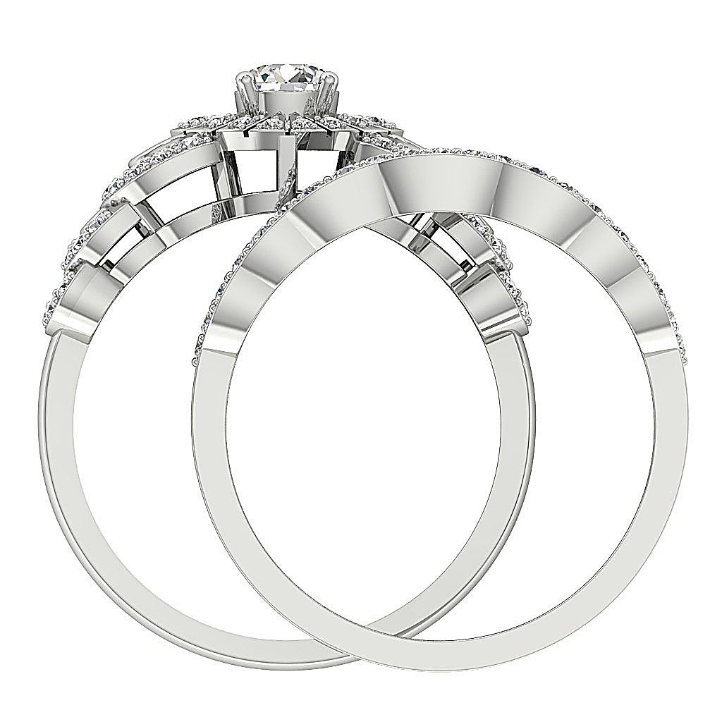 Diamond For Good Jewelers Wedding Bands Set SI1 G 0.80 Carat Round Diamond 14K Gold