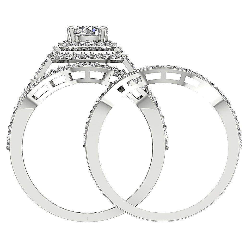 Halo Diamond Wedding Sets For Her I1 G 1.85 Carat 14K Yellow Gold Prong Set