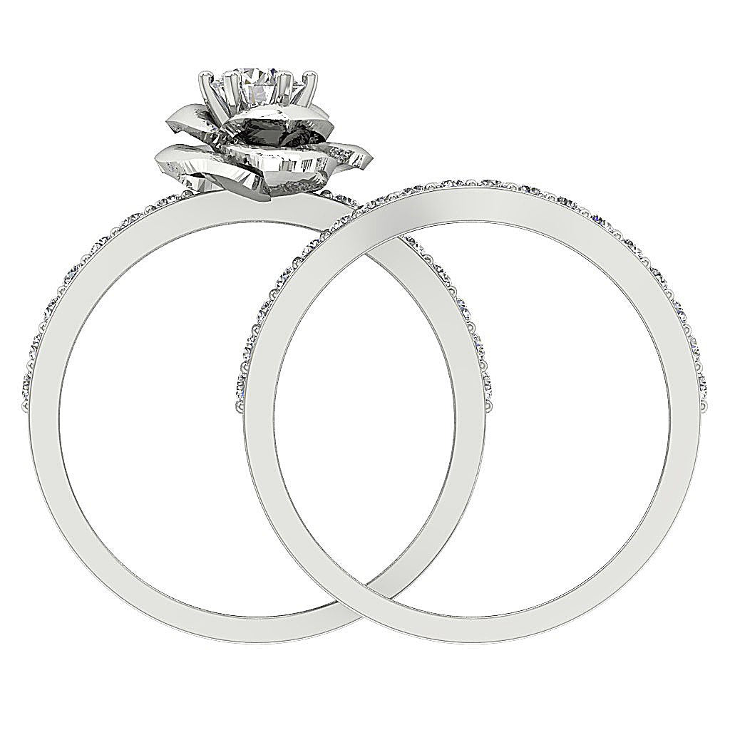 Flower Engagement Ring Wedding Band Set I1 G 1.10 Ct Natural Diamond 14K Gold