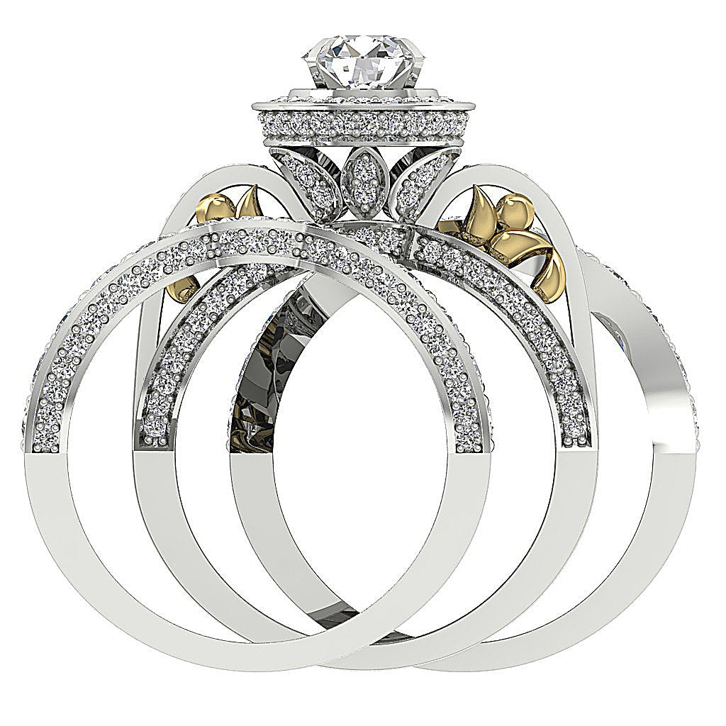 Halo Triple Bridal Engagement Ring 14K Solid Gold Prong Set I1 G 3.15 Ct Natural Diamond