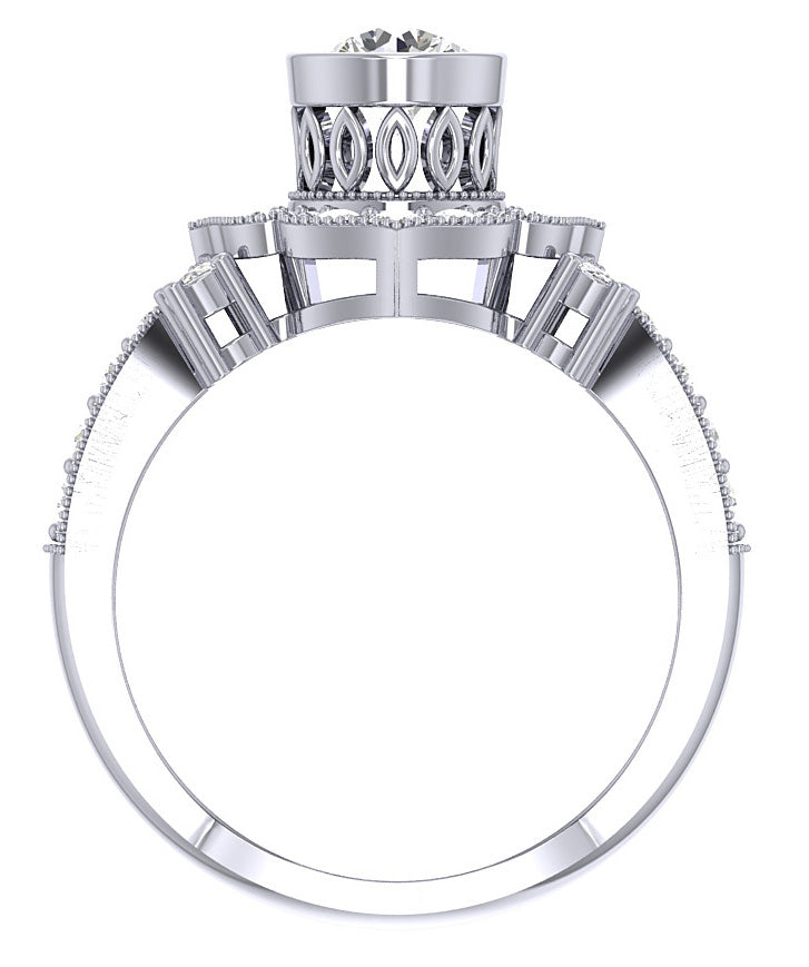 Bezel Set Solitaire Halo Engagement Ring For Women Round Diamond SI1 G 1.30 Carat 14K Gold