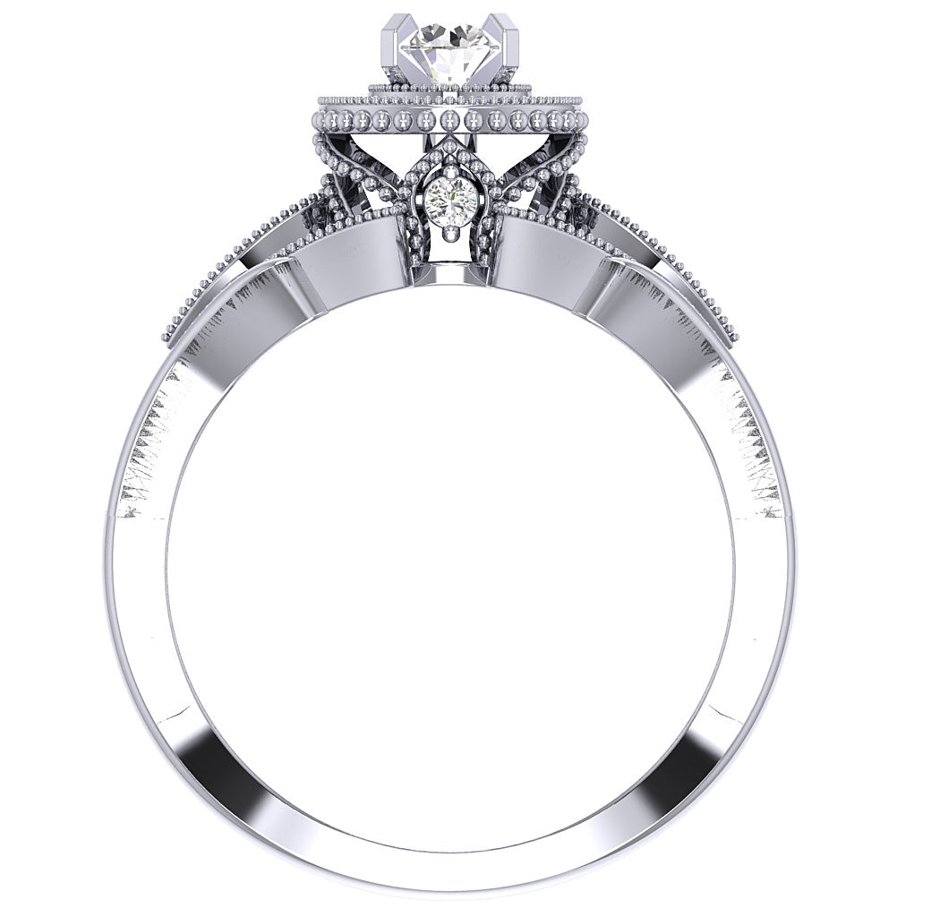 Round Cut Solitaire Halo Engagement Rings SI1 G 0.60 Carat 14K White Gold 10.90 MM