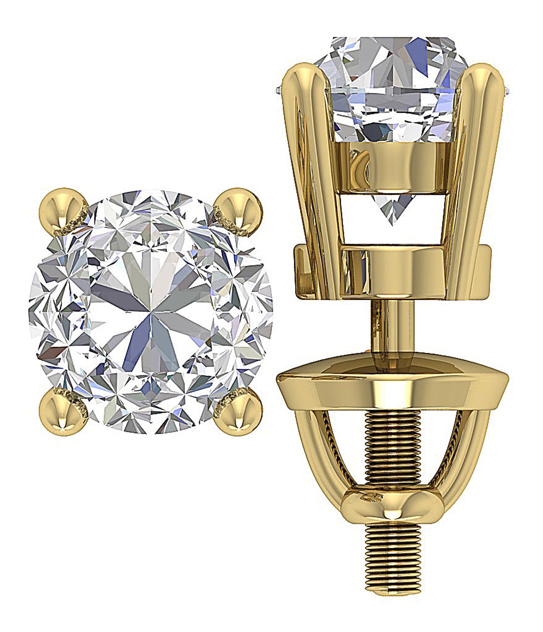 VS F Lab Grown Diamond 14k Solid Gold Solitaire Studs Earrings