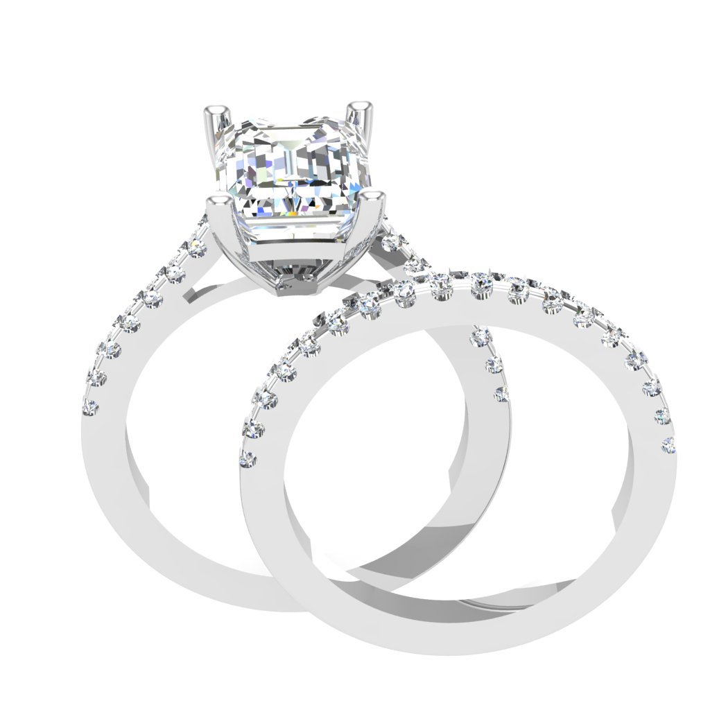 Engagement Wedding Band Sets Emerald Round Diamond VS1 F 2.51 Ct 14K Gold
