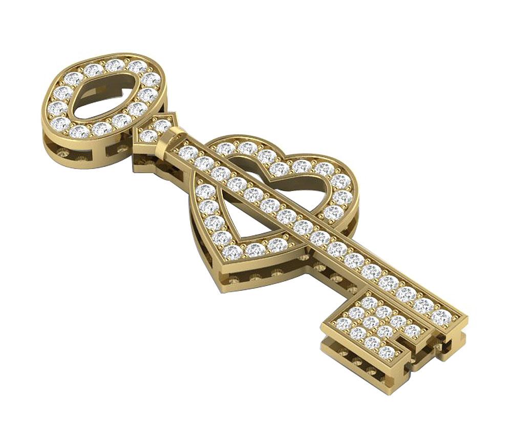 SI1/I1 G 0.85 Carat Genuine Diamond 14k/18k Solid Gold Heart Key Shape Pendant