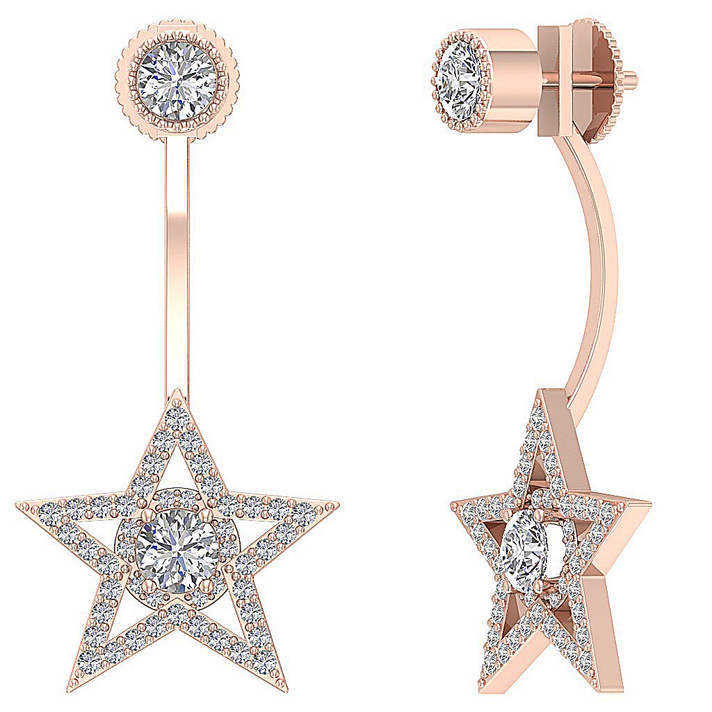 14k Solid Gold Round Diamond SI1/I1 G 1.30 Ct Removable Jacket Studs Earrings