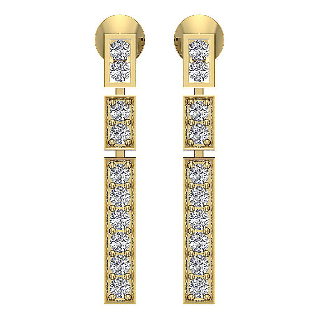 SI1/I1 G 0.55 Ct Designer Chandelier Earring Genuine Diamond 18k/14k Yellow Gold Prong Channel Set