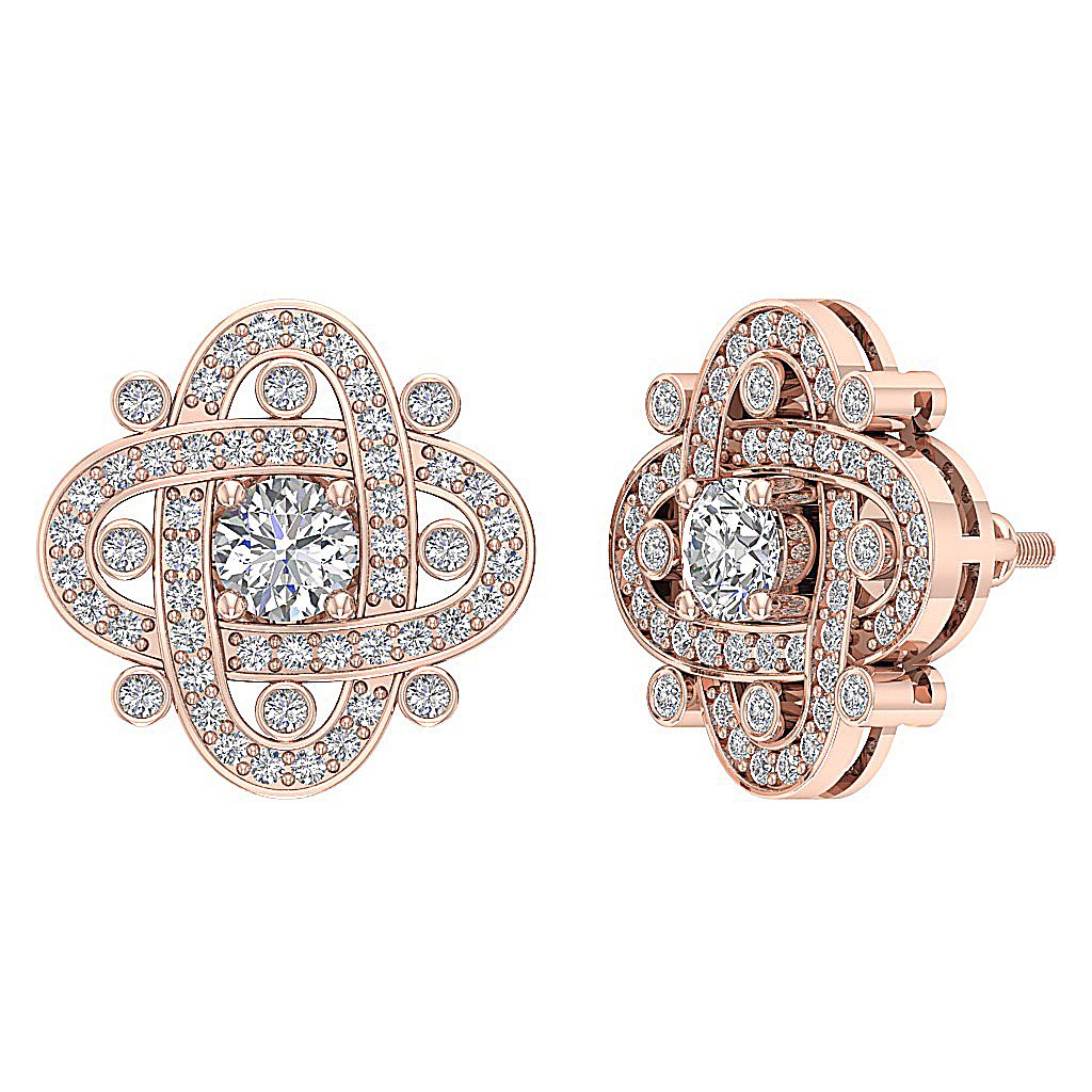 Natural Diamond Fashion Engagement Earrings SI1/I1 G 1.50 Ct 18k/14k White Gold Prong Bezel Set