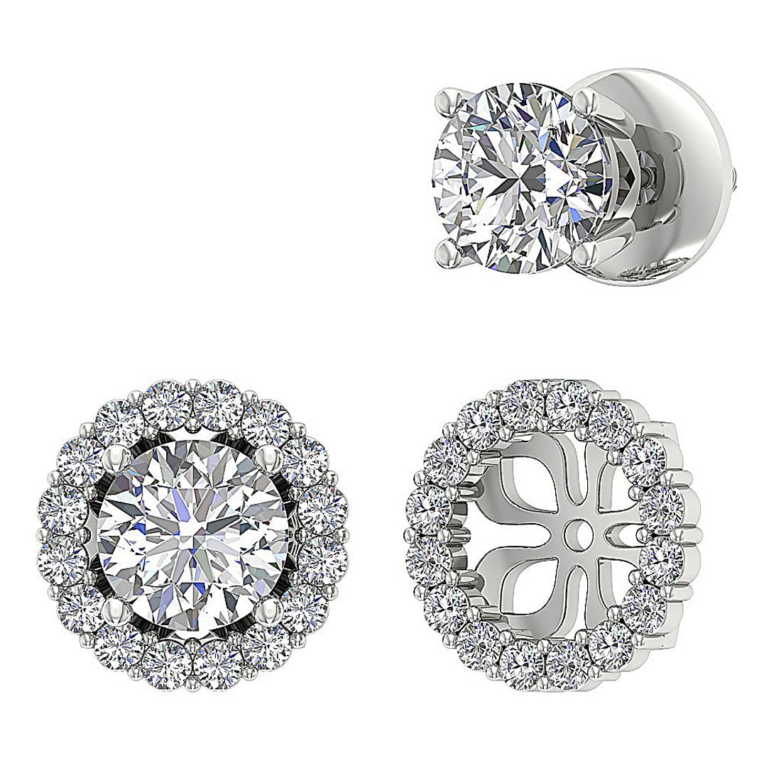 14k Solid Gold Genuine Diamond SI1/I1 G 2.11 Ct Removable Jacket Studs Earrings