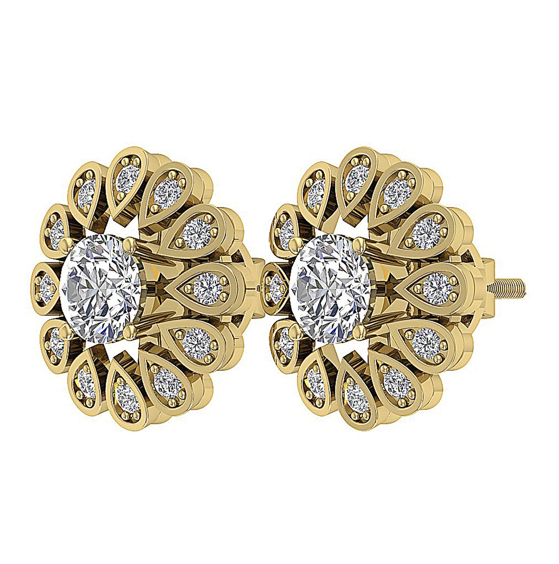 I1 G 2.10 Ct Natural Diamond 14k Solid Gold Removable Jacket Studs Earrings Set