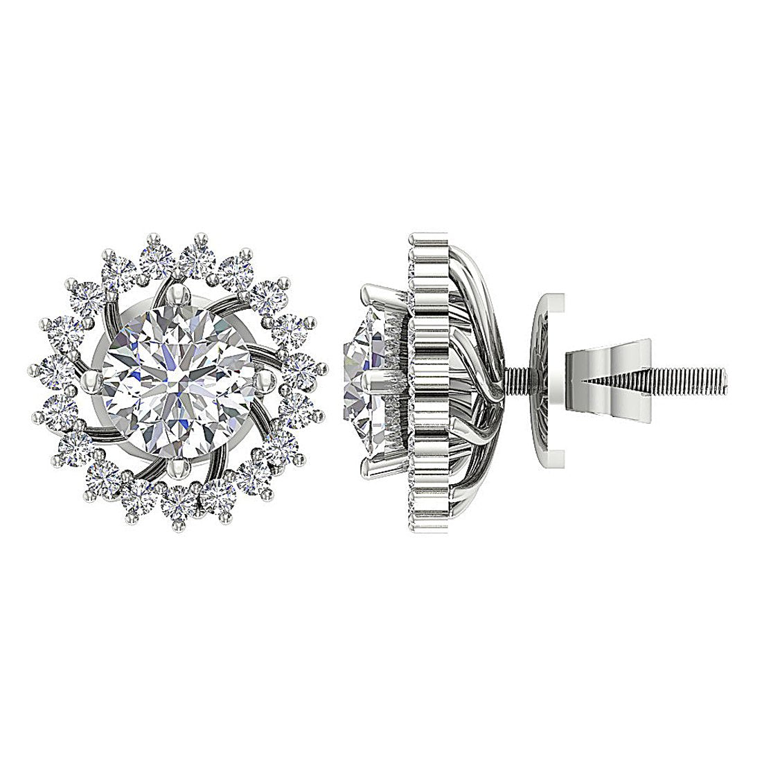 Removable Jacket Studs Earrings Set 14k Solid Gold Round Diamond I1 G 2.10 Ct