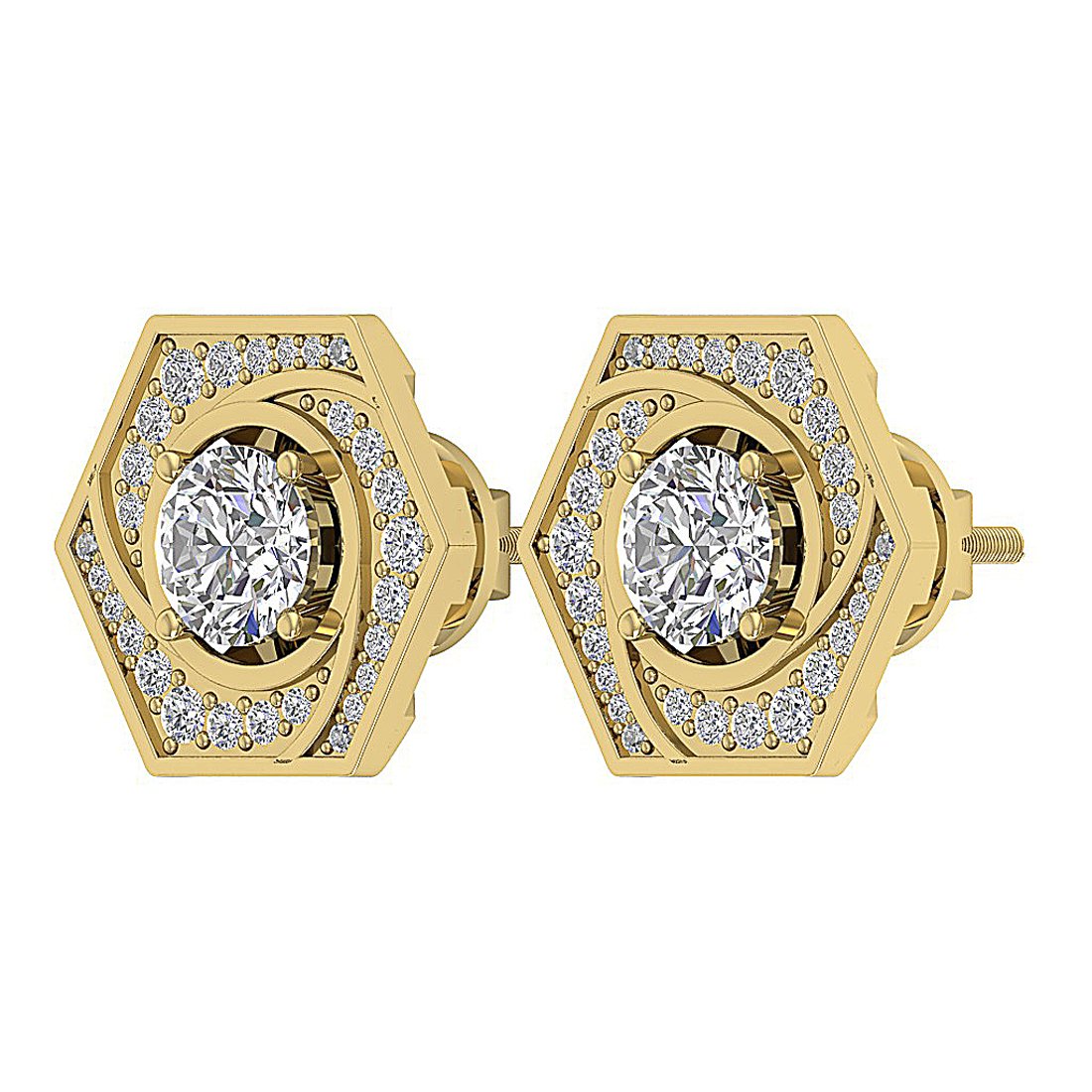 14k Solid Gold Round Diamonds I1 G 2.11 Ct Removable Jacket Studs Earrings Set
