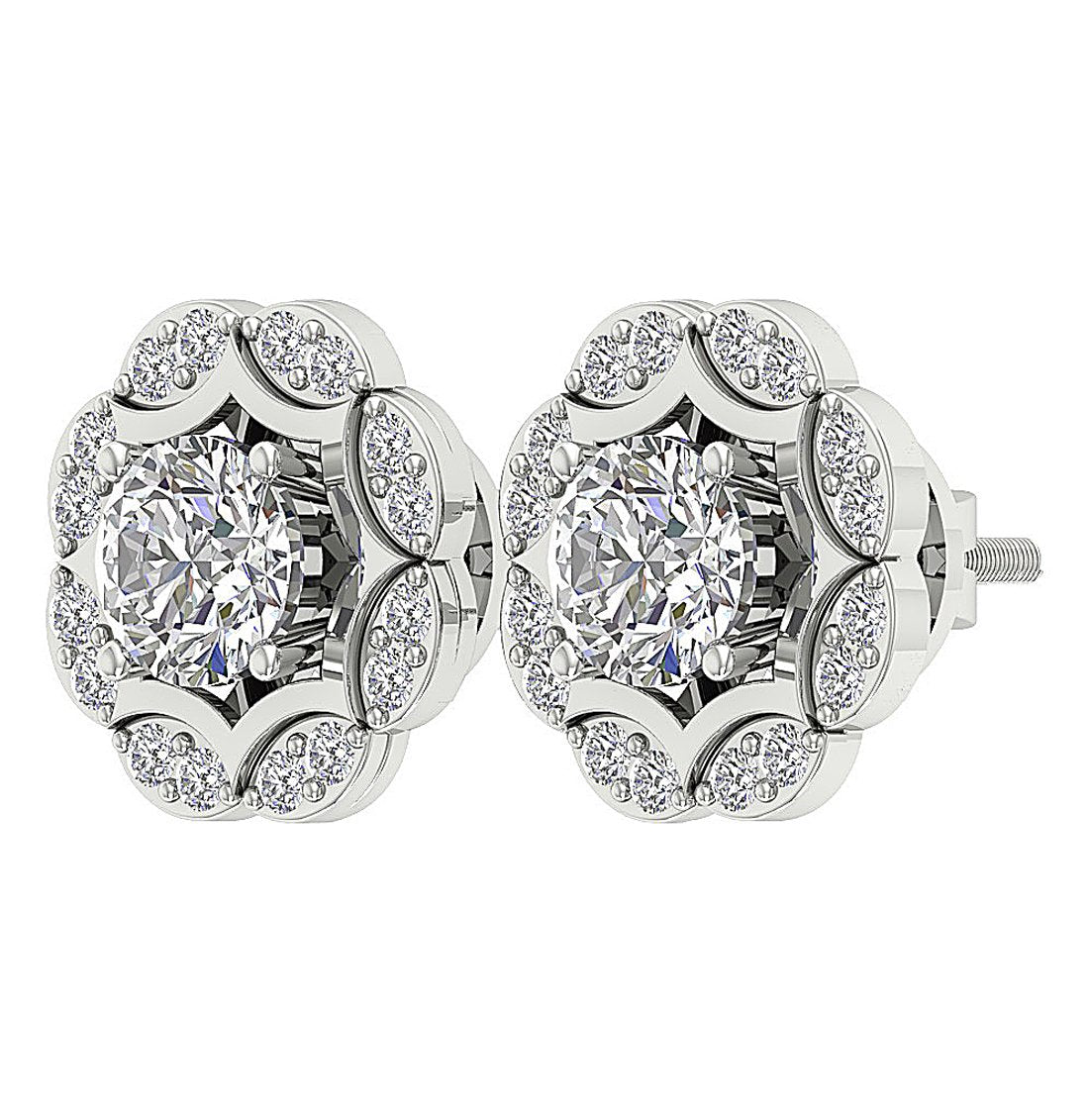 I1 G 2.11 Ct Natural Diamonds 14k Solid Gold Removable Jacket Studs Earrings Set