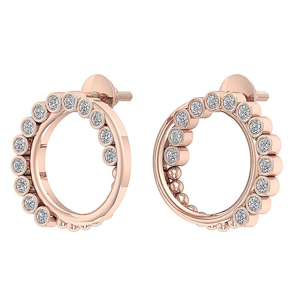 Bezel Set Medium Hoop Anniversary Earrings Round Diamond SI1/I1 G 0.55 Ct 18k/14k White Yellow Rose Gold