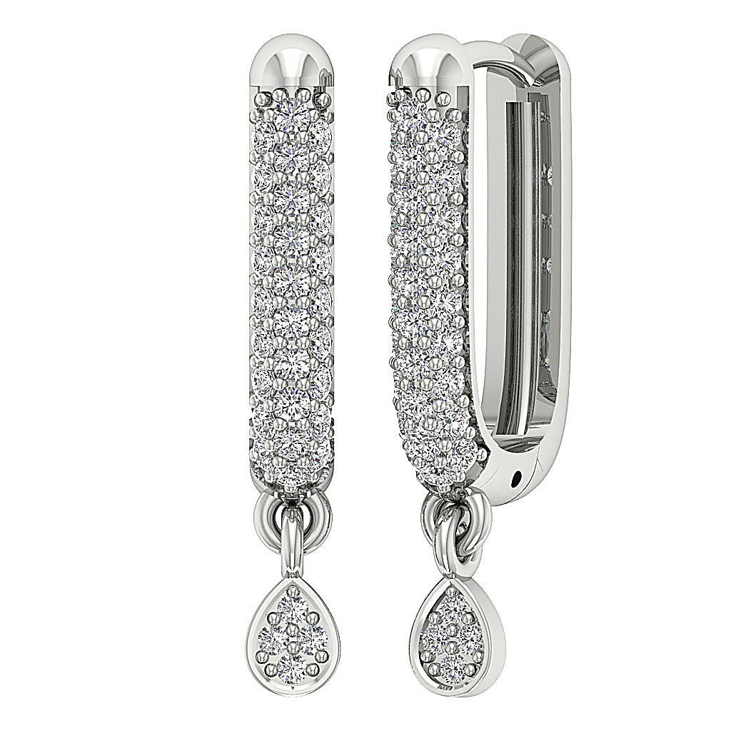 Natural Diamond Medium Hoop Engagement Earrings VVS1/VS1/SI1/I1 0.70 Ct 18k/14k White Gold Pave Set