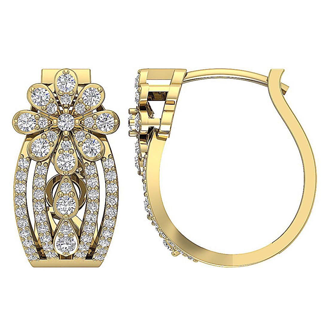 Round Diamond Large Hoop Anniversary Earrings SI1/I1 G 1.40 Ct 18k/14k Rose Gold Prong Set