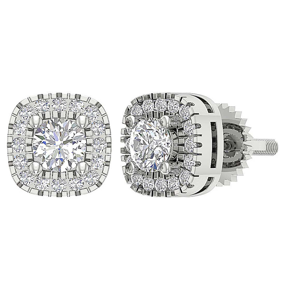 14k Solid Gold Genuine Diamond SI1/I1 G 1.10 Ct Halo Solitaire Studs Earrings
